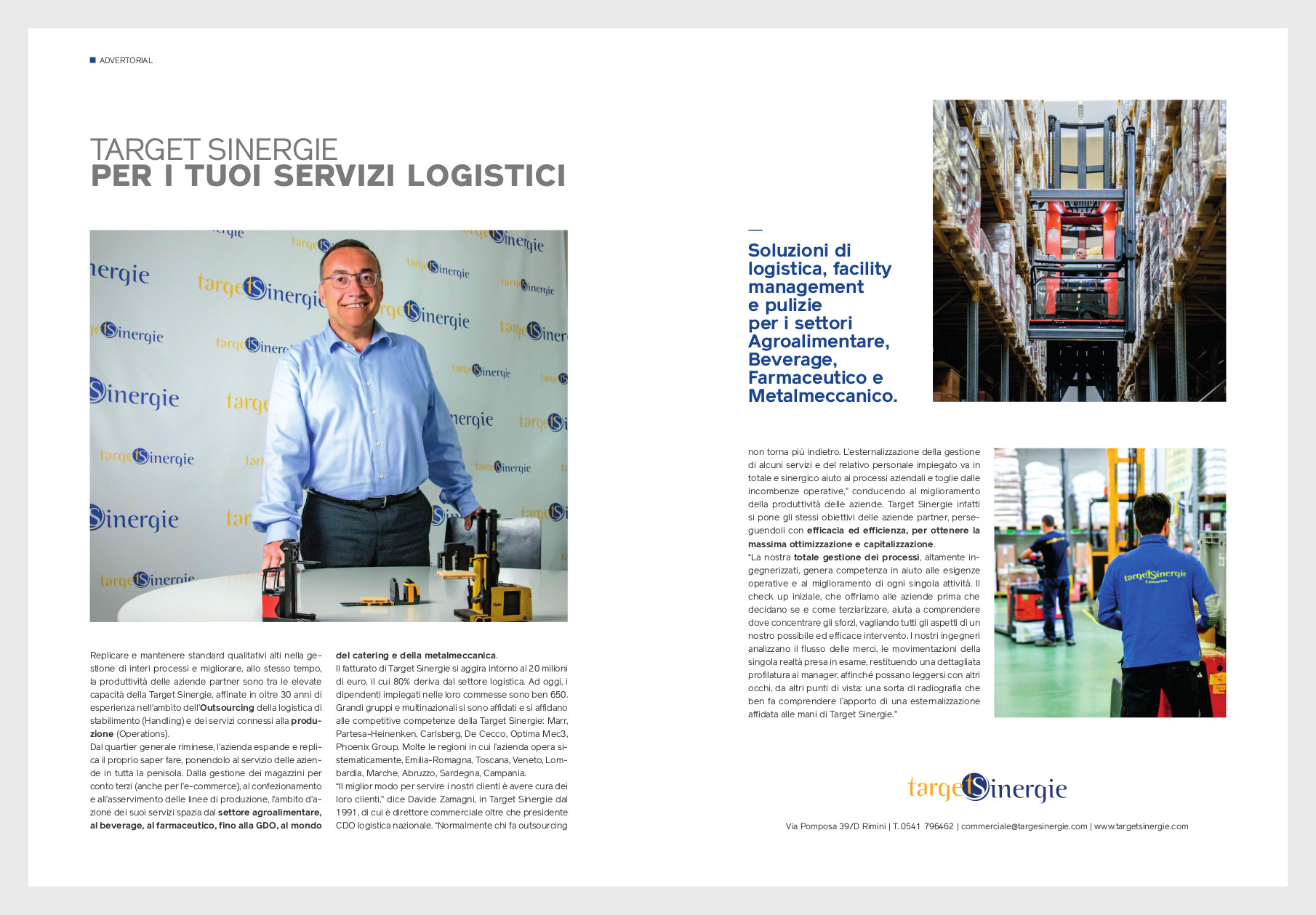 La doppia pagina di Imprese&Leader dedicata a Target Sinergie