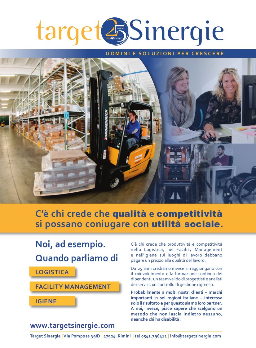 Pagina pubblicitaria Target Sinergie sul mensile Tracce