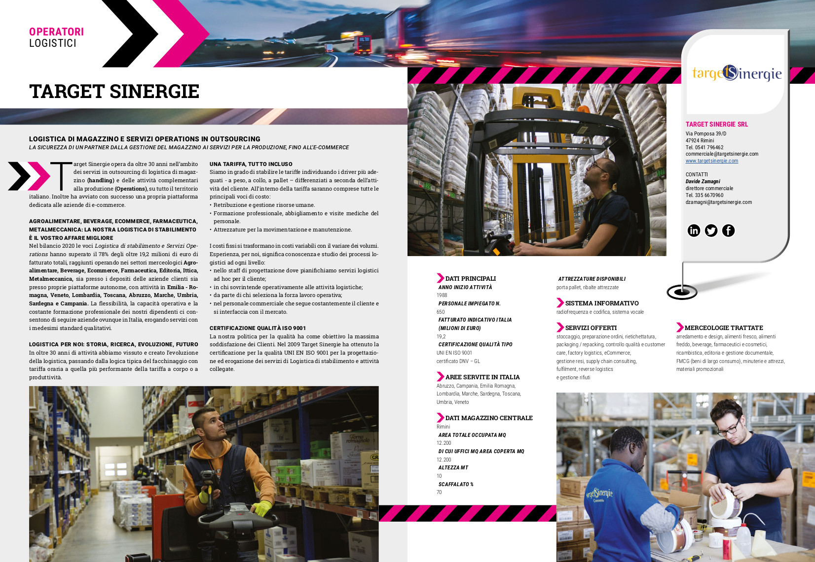 Le pagine dedicate a Target Sinergie  sull'Annuario 2021 di Logistica Management